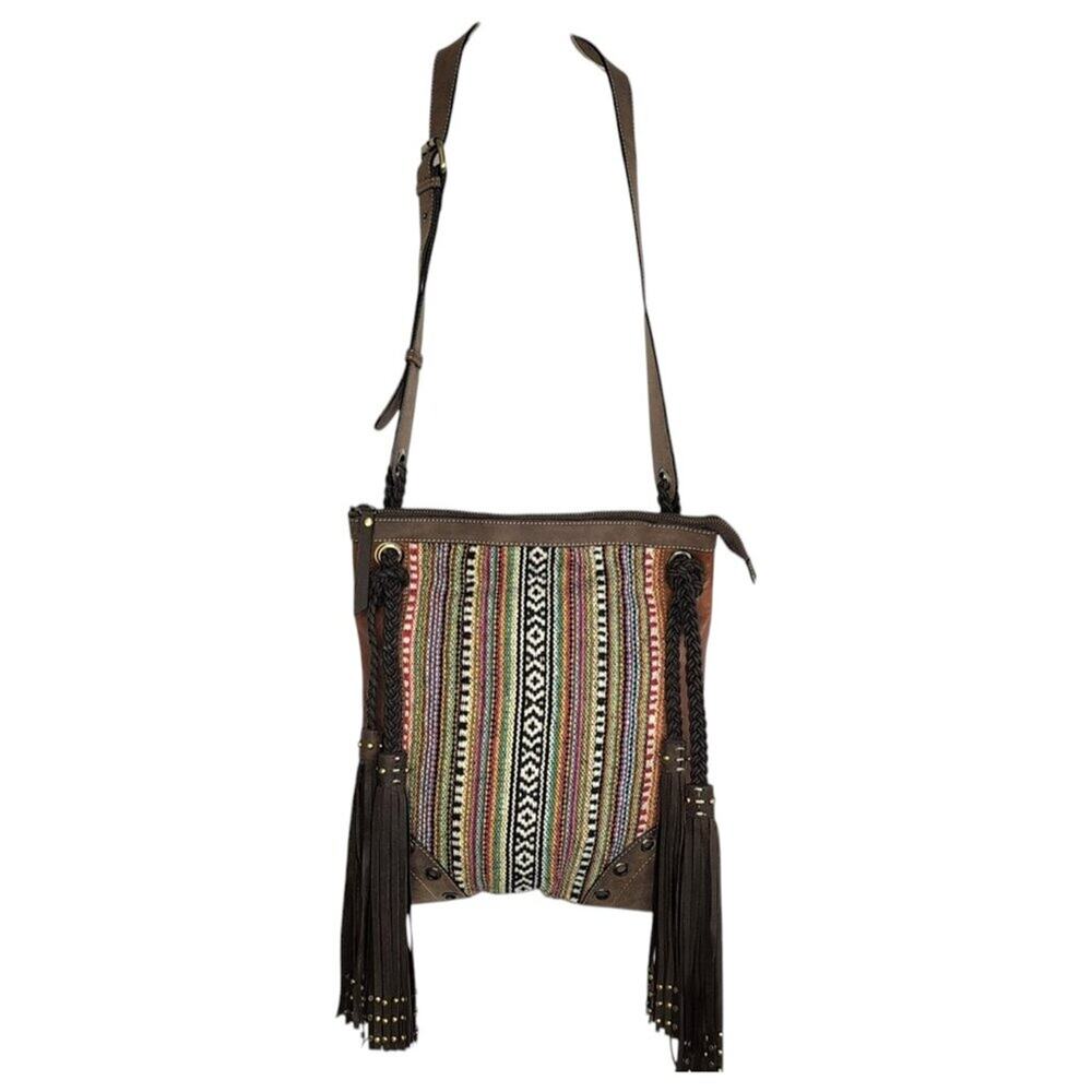 Firenze Bella fringed crossbody bag with leather trim